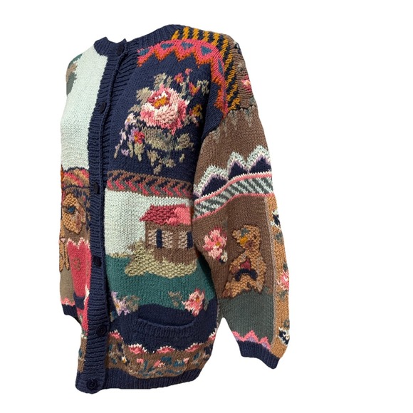 Vintage 90s Together! Knit Cardigan Sweater Teddy Bears Floral Women's S Grandma - Picture 7 of 10